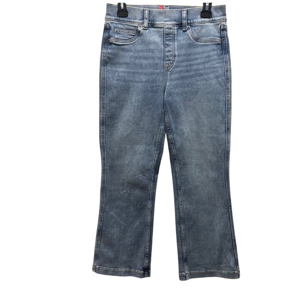 Spanx Womens Flare Denim Jeans Medium Wash Size M Petite